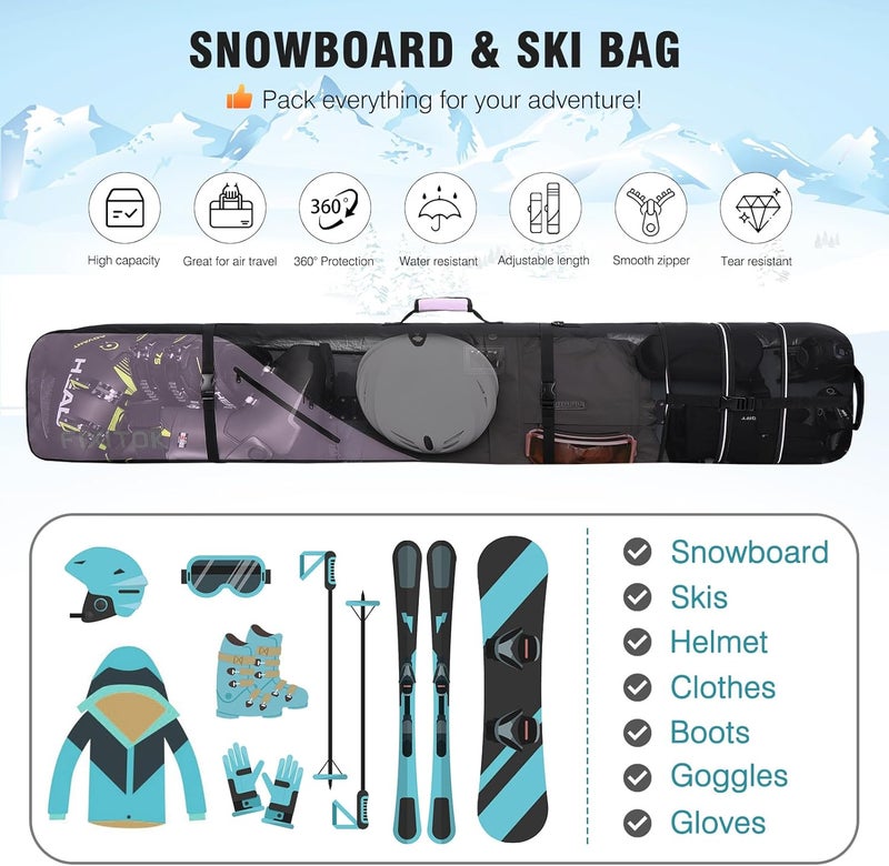 FIXITOK Snowboard & Ski Bag for Air Travel, Waterproof Full Padded Snowboard Bag Fit Board, Boots, Clothes, Helmet and Gear, Adjustable Length Ski Bag(157CM-181CM) - Image 2